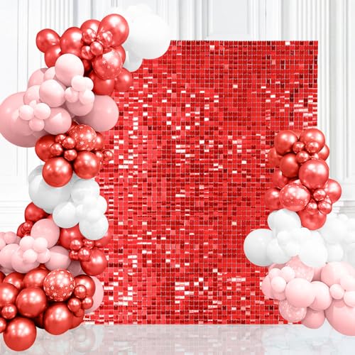 Red Shimmer Wall Backdrop Panels 6FTx4FT Glitter Background Sequin Balloons Background for Independence Day Engagement Anniversary Bridal Shower Decorations - color: Red, size: 6ftx4ft