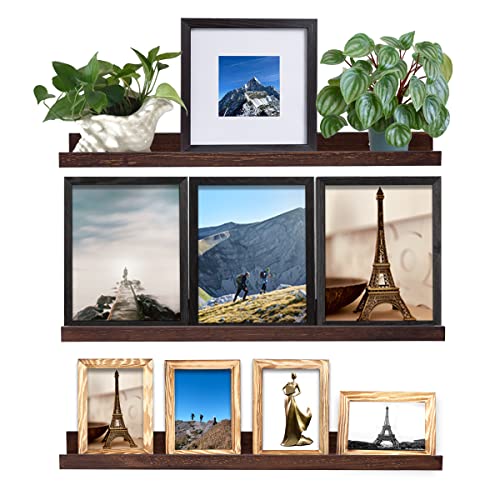 MBYD Floating Shelves 3 Same Dimensions, 24 Inch Deep Walnut Solid Wooden Shelves for Wall, Wall Mount Picture Ledge Wall Shelf for Home, Kitchen, Office, Living Room - color: Deep Walnut, size: Set of 3 24 in