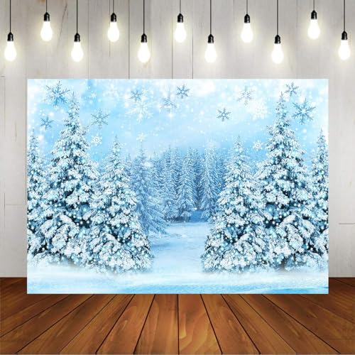 Mocsicka Winter Scene Backdrop Snowy Christmas Pine Tree Halo Spots Photography Background Blue Wonderland Snowflake Forest Party Holiday Photoshoot Props (Blue, 10x7ft) - color: blue, size: 10x7ft