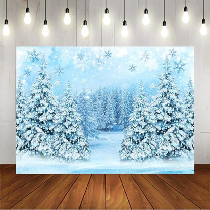 Mocsicka Winter Scene Backdrop Snowy Christmas Pine Tree Halo Spots Photography Background Blue Wonderland Snowflake Forest Party Holiday Photoshoot Props (Blue, 10x7ft) - color: blue, size: 10x7ft