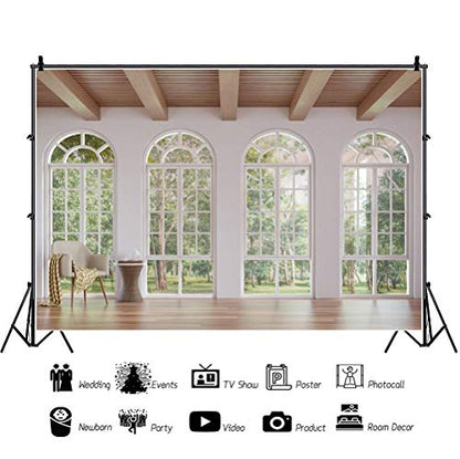 Yeele 10x6.5ft Business Office French Sash Window Backdrop Living Room Sofa Wooden Floor Photography Background Interior Room Modern Apartment Video Conferencing Photo Studio Props