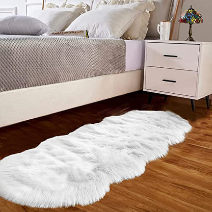 Goolela White Faux Sheepskin Fur Rug 2x6 Fluffy Fuzzy Furry Runner for Bedroom Bedside Shaggy Soft Sheepskin - color: White, size: 2' x 6' (Sheepskin)