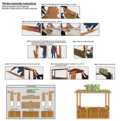 Beistle 3-D Tiki Bar Prop – Large Corrugated Cardboard Luau Display, 6' 11" x 7' 3" Life Size Hawaiian Themed Beach Party Decoration with Floral Details and Sign, Assembly Required