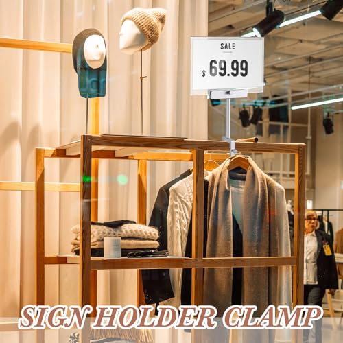 FoldTier 6 Set 5.5 x 7 Inch Clothing Rack Sign Holder Aluminum Alloy Retail Sign Holder with Clamp Acrylic Frame for Retail Stores Price Card Display(Silver) - color: Silver