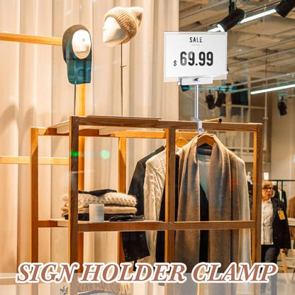 FoldTier 6 Set 5.5 x 7 Inch Clothing Rack Sign Holder Aluminum Alloy Retail Sign Holder with Clamp Acrylic Frame for Retail Stores Price Card Display(Silver) - color: Silver