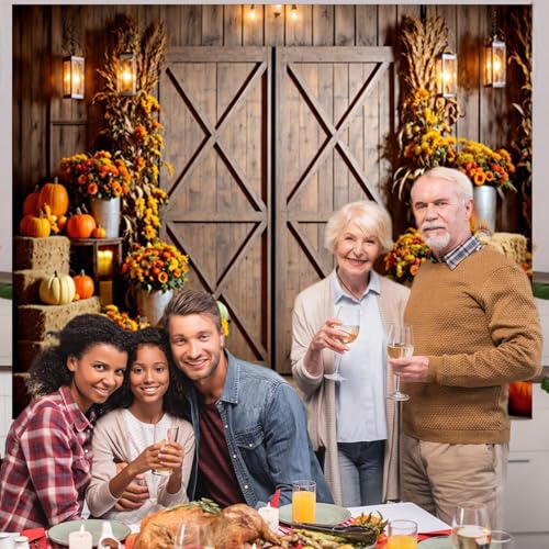 Fall Thanksgiving Backdrop 10x8ft Autumn Farm Rustic Barn Door Harvest Pumpkin Hay Photography Background Thanksgiving Party Decorations Banner Photo Studio Props