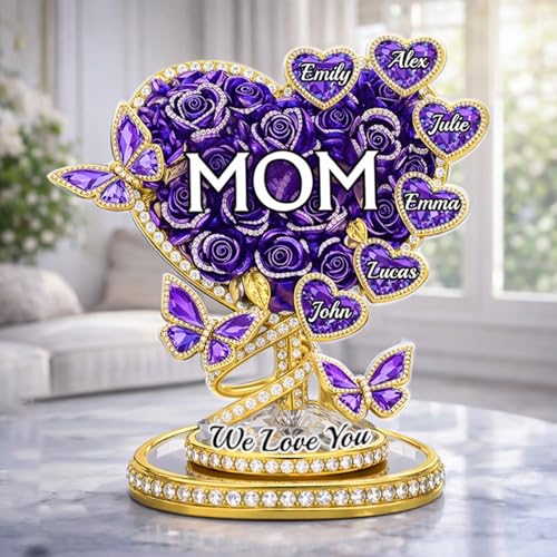LOVELYPOD Personalized Mom Heart Acrylic Plaque with Kid's Names, Custom Rose Butterfly Keepsake, Mother’s Day Gift for Mom, Grandma, We Love You, Custom Shape Acrylic Plaque Home Decor - color: Design #3