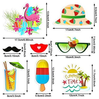 PHOGARY Hawaiian Luau Photo Booth Props Kit, 29pcs Multicolored Tropical Photo Props with Pineapple Pattern for Summer Hawaiian Luau Pool Beach Birthday Wedding Party