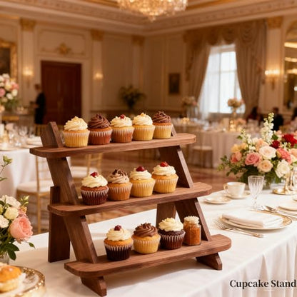 Wooden Display Stand, Tiered Cupcake Stand, 3 Tier Display Stand Riser, Rustic Risers Dessert Table Display Shelf Spice Rack Organizer Holder, Cologne Stand Perfume Organizer Stand - color: Walnut-3Tier