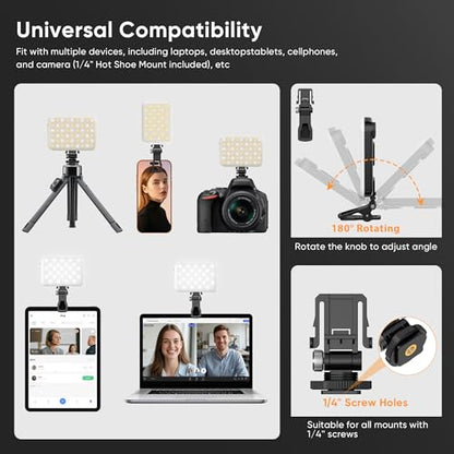 LED Clip-On Selfie Light Portable 500LM Dimmable, 3 Light Modes CRI 95+ for True Colors 2500mAh Rechargeable Battery,Fits Phones/Cameras/Laptops for TikTok/Vlogging/Zoom Calls