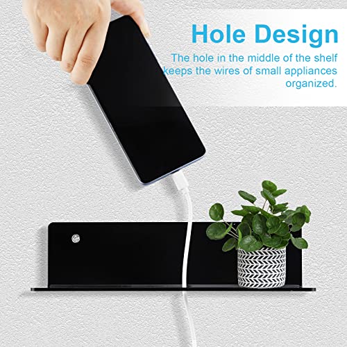 9 Inch Acrylic Floating Shelf No Drill Adhesive Wall Shelf Set of 2 for Funko Pop Storage, Floating Shelves Damage-Free Expand Wall Space for Living Room, Bathroom, Gaming Room, Office - Black - color: Black