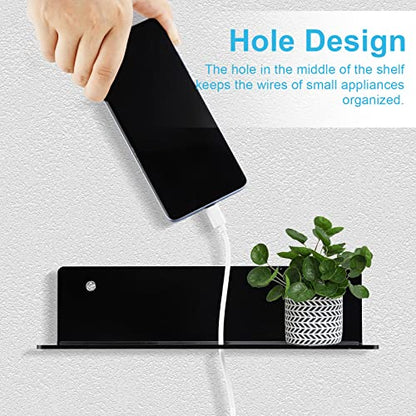 9 Inch Acrylic Floating Shelf No Drill Adhesive Wall Shelf Set of 2 for Funko Pop Storage, Floating Shelves Damage-Free Expand Wall Space for Living Room, Bathroom, Gaming Room, Office - Black - color: Black