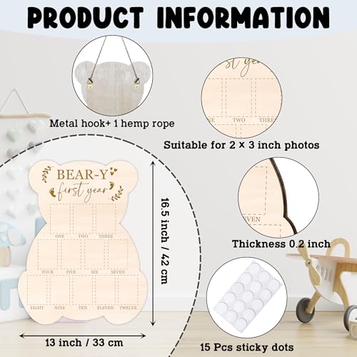 Bear My First Year Photo Board, Bear-Y Baby Milestone Signs for Boys Girls Nursery Decor, 12 Month Pictures for Baby First Year, Picture Board for 2x3 Photos, Best Babies Keepsake Gifts-A27 - color: Bear 2