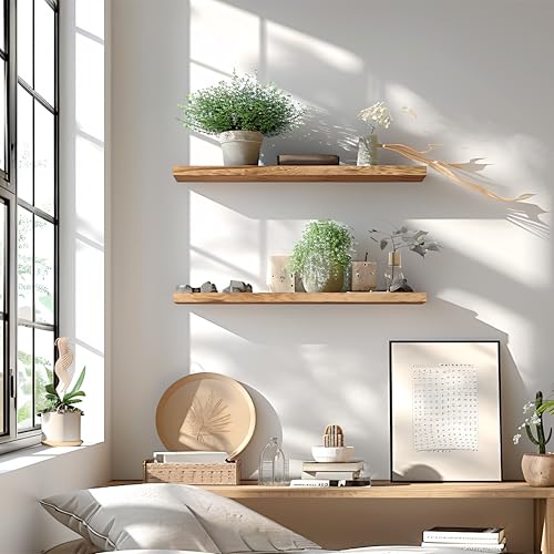 GXYAWPJ 24 Inch Floating Shelves for Wall Rustic Light Wood Wall Shelves for Bedroom Set of 4 - color: Rustic Light, size: 24 inch