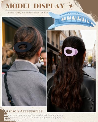 AWAYTR Flat Hair Clips For Women 4.33" Lay Flat Claw Clip for Hair 6Pcs Round Large Hair Claw Clips (Matte - Candy Series) - color: Matte - Candy Series