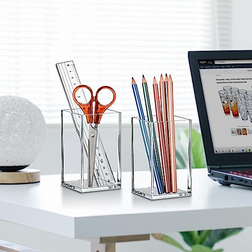 Amazing Abby - Penelope - 4-Pack Pen Holder, Acrylic Pen Holder, Clear Plastic Organizer for Office Supplies, Perfect Office Desktop Storage Solution for Pencils, Pens, Markers, Scissors, and More - style: 4-Pack