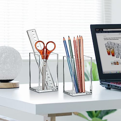 Amazing Abby - Penelope - 4-Pack Pen Holder, Acrylic Pen Holder, Clear Plastic Organizer for Office Supplies, Perfect Office Desktop Storage Solution for Pencils, Pens, Markers, Scissors, and More - style: 4-Pack