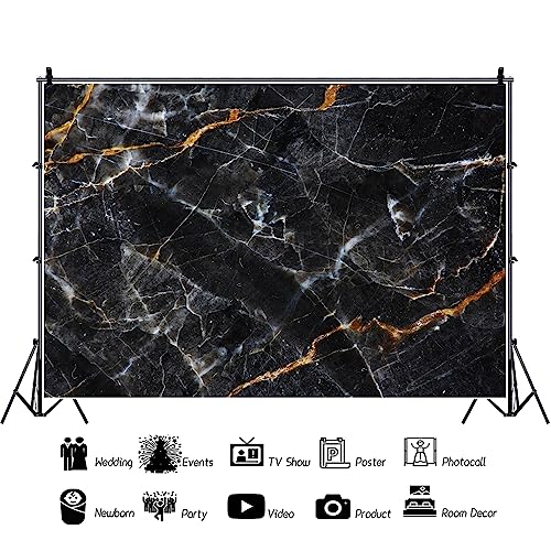 Laeacco 15x10ft Marble Texture Backdrop Black and Gold Marble Stone Texture Golden Cracks Photography Background for Man Woman Birthday Party Supplies Cake Table Decoration Banner Photo Booth Props - size: 15x10ft