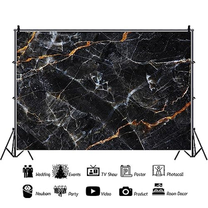 Laeacco 7x5ft Marble Texture Backdrop Black and Gold Marble Stone Texture Golden Cracks Photography Background for Man Woman Birthday Party Supplies Cake Table Decoration Banner Photo Booth Props - size: 7x5ft