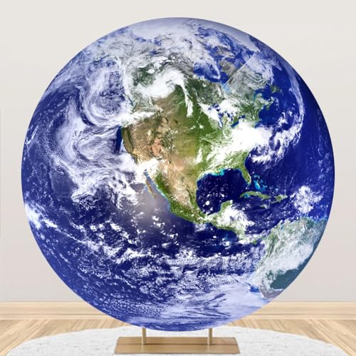 Diameter 4ft Galaxy Stars Earth Round Backdrop Cover Universe Outer Space Photography Background Planet Themed Backgrounds for Kids Birthday Party Decor Adults Portrait Photo Booth Props - color: Earth, size: 4x4ft-polyester