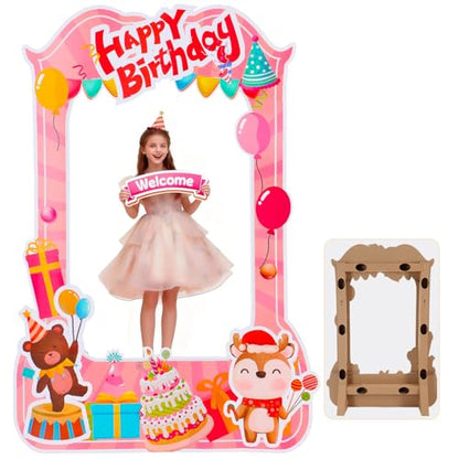 EARTHSON 6 Ft x 4 Ft Happy Birthday Photo Booth Box Photo Cutout Stand in Life-Size Cardboard Frame Prop for Birthday Party Supplies