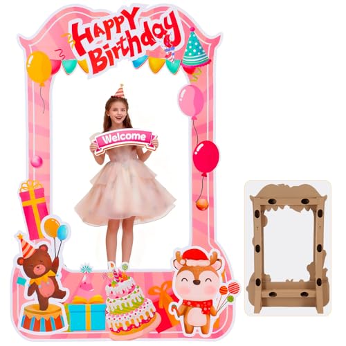 EARTHSON 6 Ft x 4 Ft Happy Birthday Photo Booth Box Photo Cutout Stand in Life-Size Cardboard Frame Prop for Birthday Party Supplies