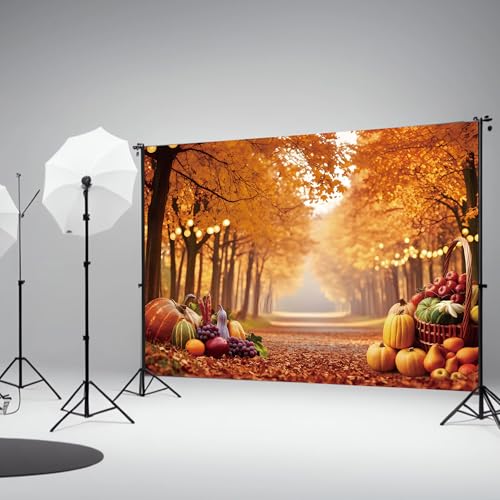 Fall Photography Backdrop 7x5ft, Autumn Maple Leaves Photo Background, Pumpkins Background for Thanksgiving Party, Farm Harvest Photo Booth Props - color: Autumn Backdrop-3, size: 7×5ft