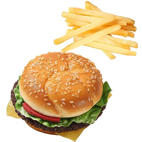 Joeabor Artificial Hamburger & 12 Artificial French Fries Realistic Fake Food for Display Faux Burger for Decoration Fake Food Props - color: 1 Hamburger & 12 Fries