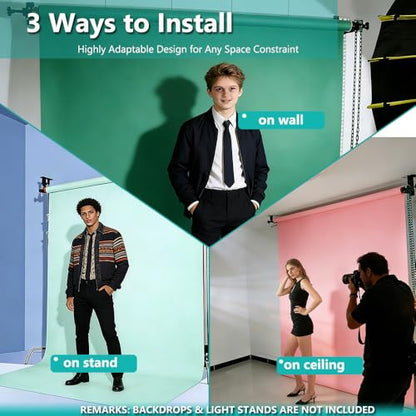 MagicLine Photography Backdrop Wall Mount 1 Roller Support System,Manual Photo Background Holder for Ceiling/Light Stand Mount & 2 Hooks,2 Expand Bars,1 Chain,Backdrop Stand for Home Studio