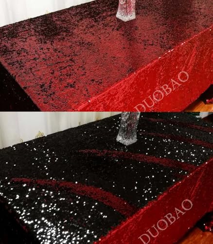 DUOBAO Fabric by The Yard Sequins Black Flip Mermaid Reversible Rainbow Color Changed Sequence DIY Fabrics for Sewing (92cm) - color: Black to Red, size: 1 Yard