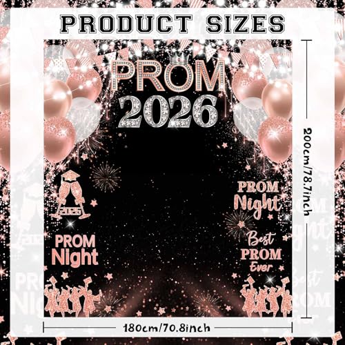 MEHOFOND Rose Gold Prom 2026 Backdrop for Photoshoot Pink Graduation Congrats Grad Background Banner for Prom Party Decor Favors Supplies - color: Rose Gold