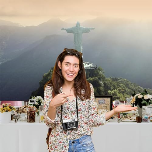15x8ft Christ The Redeemer Backdrop Famous Place in Rio de Janeiro Brazil Historical Architecture Photography Background Holiday Vacation Travel Party Decorations Photo Studio Props - size: 15x8ft