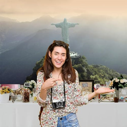 6x4ft Christ The Redeemer Backdrop Famous Place in Rio de Janeiro Brazil Historical Architecture Photography Background Holiday Vacation Travel Party Decorations Photo Studio Props - size: 6x4ft