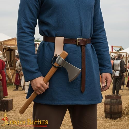 Lord of Battles Medieval Genuine Leather Axe Frog | Axe Holster with Belt Loop | Waist Holder for Axes, Tools - color: Natural