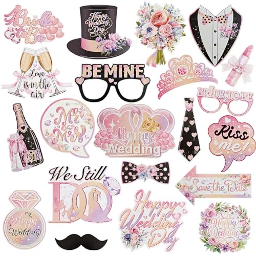 WILDREEDS 30pcs Wedding Photo Booth Props - Happy Wedding Selfie Props for Wedding Party Decorations - color: Wedding