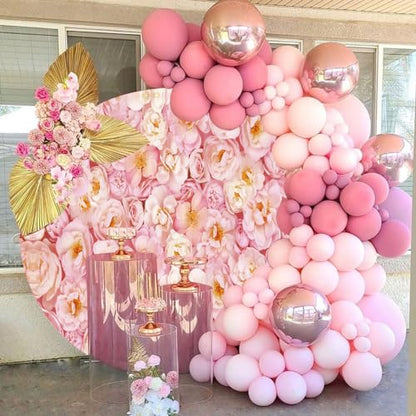 5x5ft Pink Floral Wedding Backdrop Stand - Circle Mr & Mrs Snapsonde Wedding Photography Background Props - color: Pink01, size: 5x5ft-Diameter