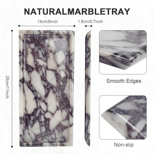 Natural Marble Decor Tray - Hand-Polished Luxury Organizer for Vanity, Bathroom | Cosmetics Perfume Jewelry Display Tray (Caracatta Violet Rectangular Tray, 11" x 5" x 0.7") - color: Caracatta Violet Rectangular Tray, size: 12" x 8" x 0.7"