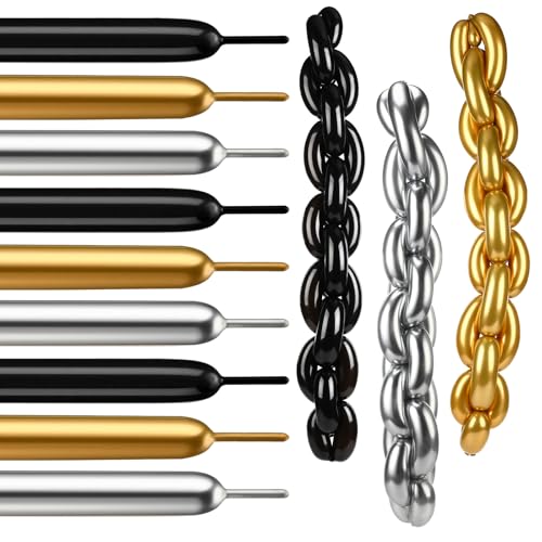 100pcs Long Twisting Skinny Balloons, Black Metallic Gold and Siver Long Balloons for Animal Party Decorations, Birthday, Graduation, New Years, Wedding, Engagement Party Decorations - color: Black,silver,metallic Gold