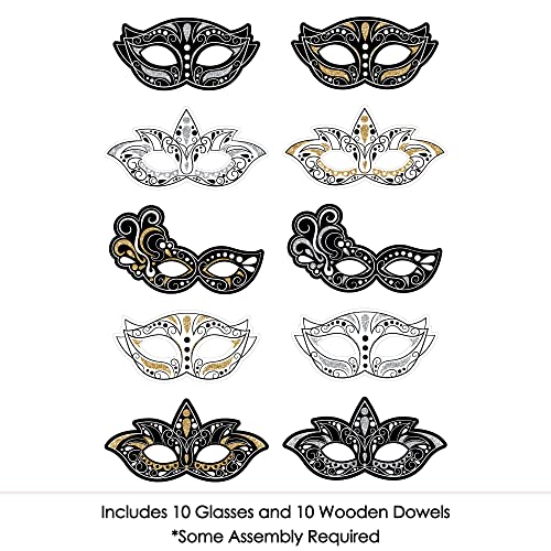 Big Dot of Happiness Masquerade Masks - Paper Card Stock Venetian Mask Party Photo Booth Props Kit - 10 Count