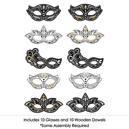 Big Dot of Happiness Masquerade Masks - Paper Card Stock Venetian Mask Party Photo Booth Props Kit - 10 Count