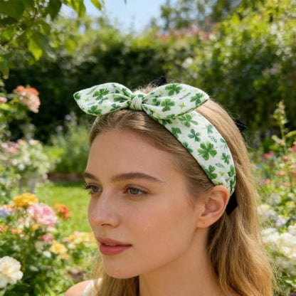 Lucky Shamrock Headband St. Patrick's Day Green Clover Bow Vibes Hair Hoop for Irish Festivals Parade Party Supplies - color: Lucky Shamrock