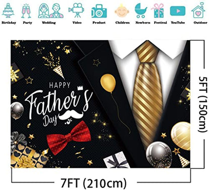 7X5FT Happy Father's Day Backdrop Gold Tie Suit Backdrop Father's Day Party Photo Backdrops for Father's Photo Booth Prop Decoration Photography Background DH-405 - size: 7X5FT