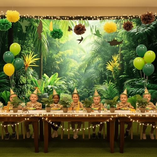 4X4ft Jungle Forest Backdrop Green Rainforest Tropical Palm Leaves Photography Background Summer Hawaiian Luau Adventure Wedding Bride Newborn Baby Shower Party Decorations Photo Studio Props - color: Green, size: 4X4FT