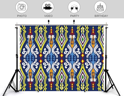 10x5ft Ethnic Geometric Backdrop Navy Yellow Tribal Pattern Photography Background for Mexican Themed Party and Art Display Wall Decorations Tapestry Photo Booth Props - size: 10x5ft