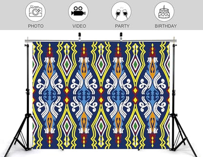 10x5ft Ethnic Geometric Backdrop Navy Yellow Tribal Pattern Photography Background for Mexican Themed Party and Art Display Wall Decorations Tapestry Photo Booth Props - size: 10x5ft