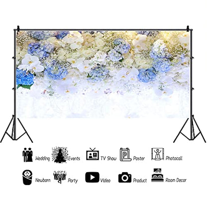 AOFOTO 20x10ft Beautiful White Blue Flowers Background for Wedding Photography Ladies Tea Party Girls Portrait Lovers Annivery Floral Backdrop Valentine Kids Adults Woman Mom Photo Studio Props - size: 20x10ft
