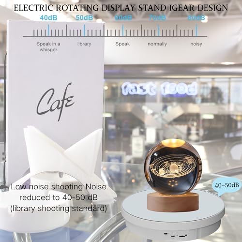 JAYEGT Motorized Rotating Display Stand, 12.6inch /44Lbs Load ,Real Mirror Cover ，360 Degree Electric Rotating Turntable ,Cup Display Turner Stand,Photography Products, Jewelry ,Tumbler -White