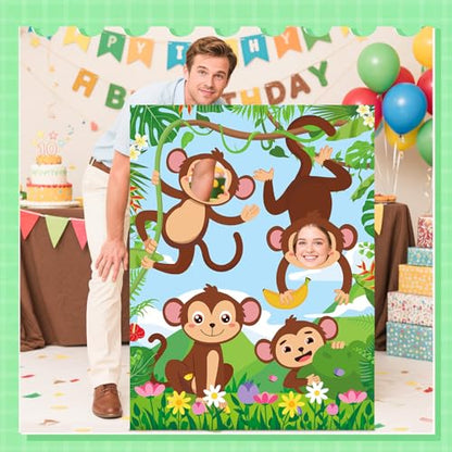 Capoda Large Monkeys Photo Props Backdrop Decorations Jungle Safari Monkey Selfie Frame Cardboard Decor Animal Print Photography Background for Birthday Baby Shower Party Supplies - style: Monkey