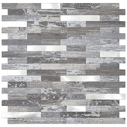 STICKGOO Peel and Stick Backsplash, PVC Wall Tiles Stick on Backsplash for Kitchen(1 Sheet, Distressed Wood with Metal Silver) - color: Distressed Wood with Metal Silver