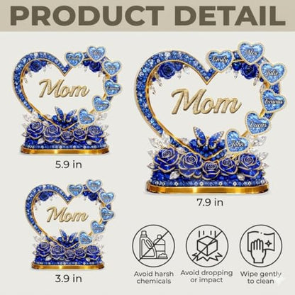 LOVELYPOD Custom Mom Heart With Crystal Roses 2D Acrylic Plaque, Personalized Grandma Plaque with Grandkid Names, Mama Gift from Son Daughter, Birthday Mother's Day Mom Gift, Family Home Decor - color: Design #4